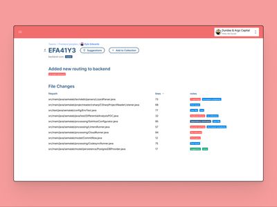 Detail view of a commit automatically tags file changes for any anomolies or significant details